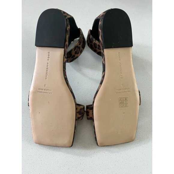 GOOD AMERICAN Ankle Strap Chain Leopard Print square toe sandals size 8 - Picture 6 of 10